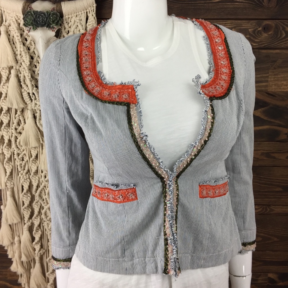 Free People vintage Gray Blazer with Orange Trim